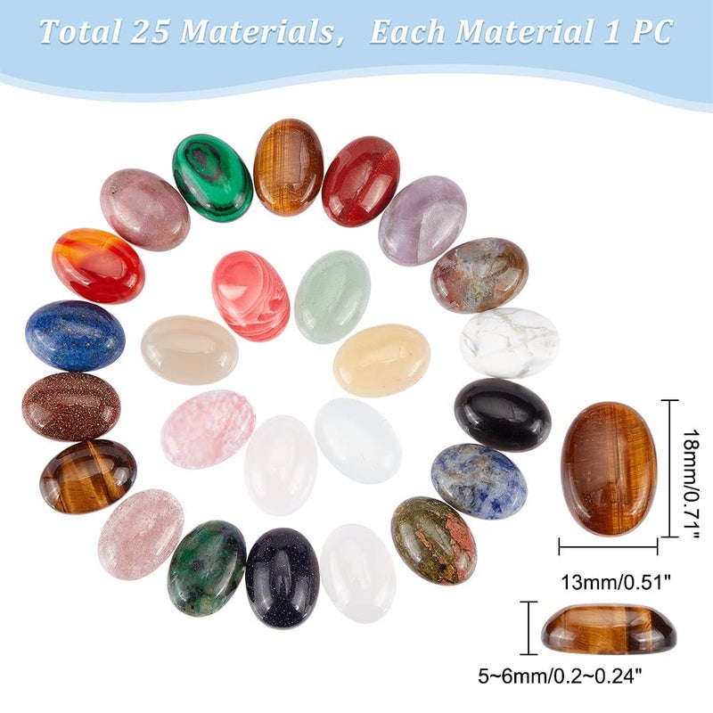 PH PandaHall 18x13mm Oval Gemstone Cabochons, 25 Styles Flatback Synthetic Dome Cabs for Jewelry Making Photo Frame Home Decor - Image 5